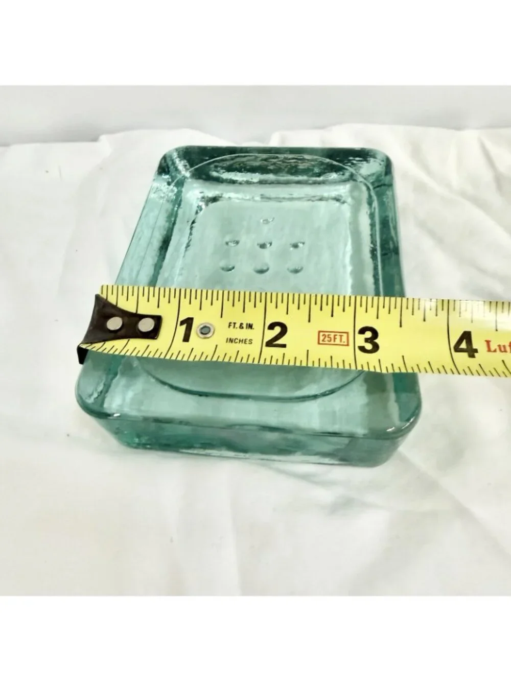 Vintage Aqua Glass Soap Dish Bathroom Vanity Tray Rectangle Bubble Bottom